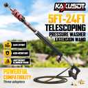 24FT Telescoping Pressure Washer Extension Wand, High Power Washer Wand Extension Pole with Support Belt & 3 Wand, 7 Spray Nozzle Tips, 4000PSI, Gutter Cleaning Tools