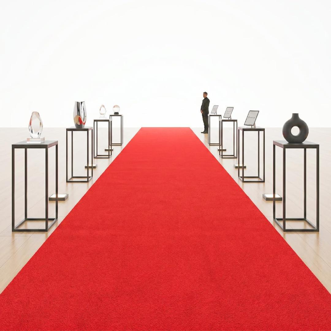 3x10 Ft Red Carpet Runner with Non-Slip TPR Rubber Backing, Aisle Runner Rug for Wedding Party Prom, Indoor Outdoor Waterproof Runway Carpet for Events & Entrance