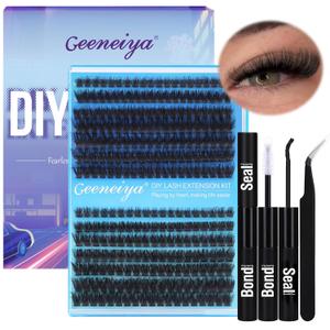 Geeneiya Thick Lashes Extension Kit DIY Lash Clusters Kit Full Eyelash Extension Kit with Lash Bond and Seal Lash Glue, Lash Applicator for Beginners (80D+100D,10-18MM, 280Pcs)