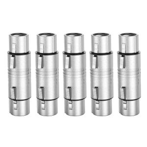 CableCreation XLR Female to Female, [5-Pack] XLR 3 Pin Female to 3 Pin Female Microphone Line Adapter (Silver)
