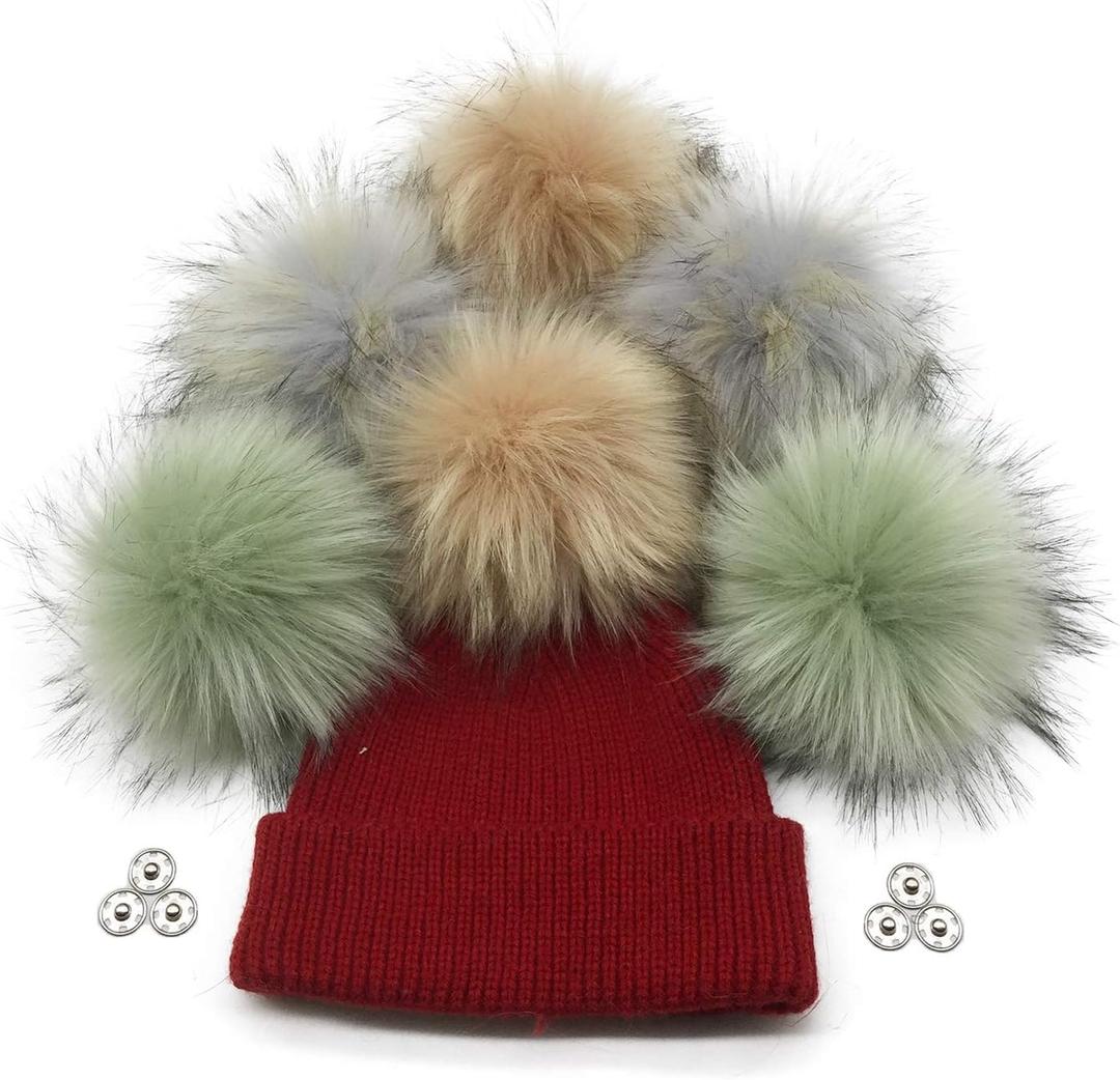 Furryvalley Faux Fur Pompom 6pcs DIY Crafts Fluffy Balls for Hat Shoes Scarves with Snap Fastener Removable Knitting Hat Horse Riding Hat Silk Accessories 6 Inch Extra Large(3 Popular Mix Colors)