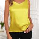 Womens Satin Tank Tops V Neck Camisole Tops for Women Dressy Casual Blouses Sleeveless Silk Shirts (Yellow, M)