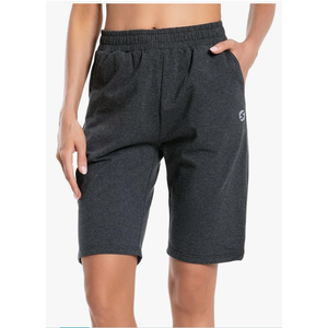 Women's Bermuda Shorts Long Cotton Sweat Knit Shorts with Pockets Lounge Athletic Workout Gym Knee Length XL