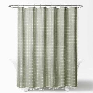 Modern Waterproof Plaid Shower Curtains with Tassel for Bathroom, 72" x 72", Sage