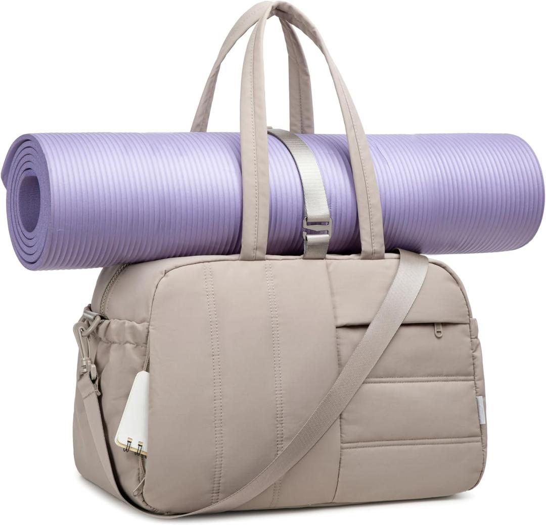 CAMTOP Gym Bag for Women with Yoga Mat Holder, Small Duffle Bag 16 Inches Personal Item Travel Bag with Muiti-Pockets Lightweight Carry on Water Resistant, Camel