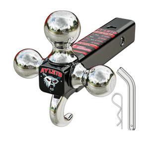 Ayleid Trailer Hitch Tri-Ball Mount with Hook & Pin Balls Sized 1-7/8 , 2 & 2-5/16 inches , Tow Hitch , Silver