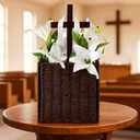 Thyle Religious Easter Table Decor Lent Decoration for Home Church Wooden Cross Woven Basket Christian Tabletop Decoration 9.8 In Jesus Christ Catholic Wood Crafted Cross with Base Foldable Organizer