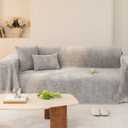 AMWAN Light Grey Large Chenille Sofa Cover Universal Durable Couch Cover for Dogs,Cats,Kids,Large Sofa Slipcover for Sectional L Shaped,3 Cushion Sofa,Furniture Protector Sofa Throw Cover, 71"x150"