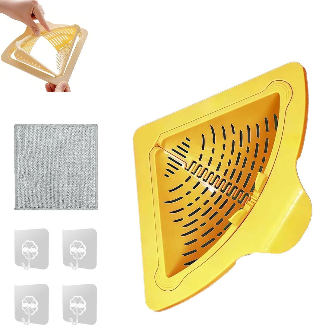 Magnetic Drainage & Filter Basket,No Drilling Required Twist-off base Triangular Design for Kitchen Sink Strainers without Drilling Ideal for cleaning Fruits, Vegetables, and Food Scraps (Yellow)