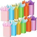 Kolldenn 24 Pack Pastel Gift Paper Bags with Tissue Paper 5.9 x 3.1 x 8.3 Inch 6 Colors Rainbow Kraft Goodie Bags with Handles Colorful Gift Wrapping Bulk for Birthday Wedding Baby Shower Supplies