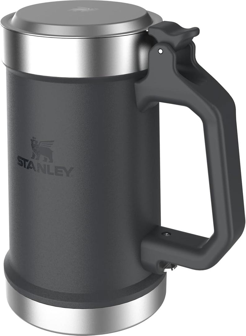 STANLEY Classic Bottle Opener Beer Stein 24 oz | Flip Up Lid and Heavy Duty Handle with Built In Bottle Opener | Insulated Stainless Steel Beer Mug | BPA-Free | Black 2.0