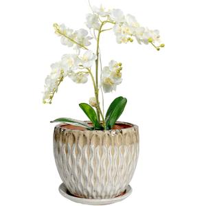 vensovo 7.5 Inch Ceramic Plant Pot with Drainage Holes and Saucer - Large Round Orchid Pot for Indoor Repotting, Ceramic Planter Maintain Air Circulation, Yellow (Yellow Over Cream)