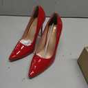 Elisabet Tang Women Pumps 12cm/4.7 Inch Stiletto Heels Pumps Pointed Toe Patent Leather Slip On High Heel Evening Party Dress Shoes Red Size 8