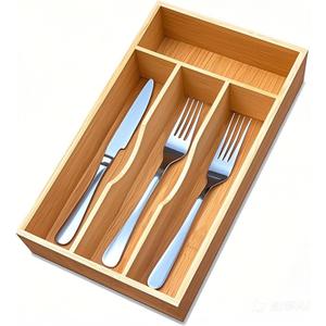 guiogc Bamboo Kitchen Drawer Silverware Organizer, 7 Inch Silverware Utensils Tray Holder for Small Drawer, Wood Caddy for Flatware Cutlery Knives 4-Slots