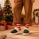XIXITIAO Christmas Slippers Memory Foam Slippers for Women Warm House Slippers for Woman Cozy Fuzzy Bedroom Home Shoes for Indoor (4-5 Women/3-4 Men, Tree(green))