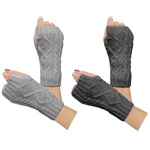 Justay Women Winter Warm Knit Fingerless Gloves Hand Crochet Thumbhole Arm Warmers Mittens
