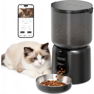 Automatic Cat Feeder with Camera 5G WiFi Timed Cat Food Dispenser, 4L Clog-Free Smart App Control Pet Feeder, 1080P HD Video with Night Vision Healthy Feeding for Small Pets Indoor