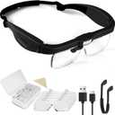 Magnifying Glass with Light Hands Free, Rechargeable Magnifying Glasses Headset with 5 Detachable Lenses Magnifier for Close Work, Reading, Jewelry Making Crafts (Black)
