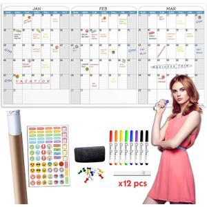 CLEVER CLEAN Large Dry Erase Wall Calendar - 36"x72" Undated 3-Month Calendar for Home, School, Office Projects - Jumbo Reusable Task Organizer, 36"x72" Horizontal