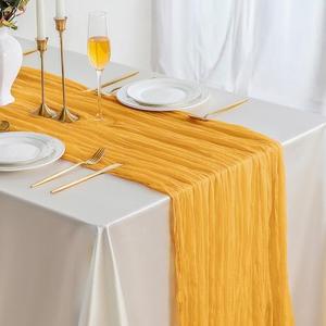 ButterMelt 6 Pack Dark Yellow 10ft Cheesecloth Table Runner, Boho 35x120 Inch Long, Gauze Table Runner Decor for Baby Shower Bridal Shower or Wedding Party
