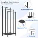 44 Inch Tall Free Standing Towel Rack with Metal Storage Shelf & 6 Hooks for Bathroom, 3 Tiers Heavy Duty Blanket Drying Stand Holder for Outdoor Pool, Bedroom, Living Room, Black