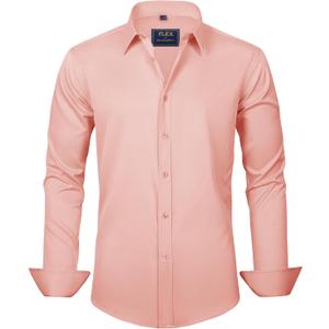 J.VER Men's Dress Shirts Solid Long Sleeve Stretch Wrinkle-Free Formal Shirt Business Casual Button Down Shirts (Large, Coral)
