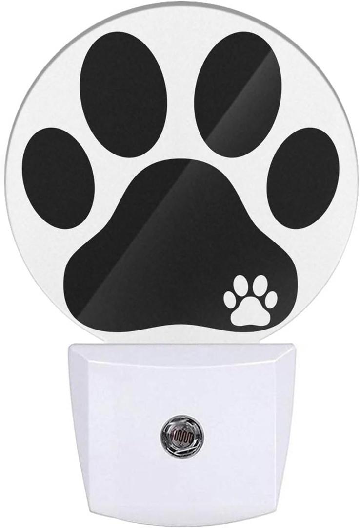 Dog Paw Night Light Black White Animal Footprint Dog Cat Paw Night Lights Plug into Wall 0.5W LED Lighting Auto on/Off for Bedroom Bathroom Hallway Stairway Kitchen (1.6"D x 3"W x 4.8"H)