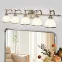 ANDY STAR Bathroom Lighting Fixtures, 5-Light Brushed Nickel Vanity Light with Milky Glass Shade, 35" Large Vanity Lights for Bathroom, E26 Socket, for Mirror, Living Room, Bedroom, Hallway