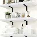 Easy Install Floating Shelves, 15.7 Inch Wall Mounted Wood Shelf,Hanging Shelf for Home Decor, Books and Storage, Small Organizer for Bedroom, Bathroom, Kitchen, Set of 3, White