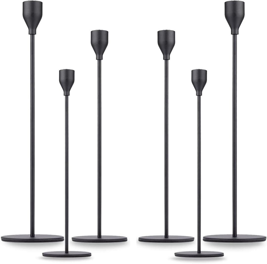 Matte Black Taper Candle Holder Set of 6, Tall Candlestick Holders, Metal Vintage Candle Stickers Long Holder Set, Pillar Decorative Candle Holder Fits 3/4 Inch Candle for Wedding, Dinner, Party