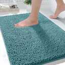 Yimobra Washable Bathroom Rugs, Super Soft & Absorbent Chenille Bath Mat for Floor & Carpet, Quick Dry Non Slip Bath Mat for Tub Shower, 32"x20",Teal Blue