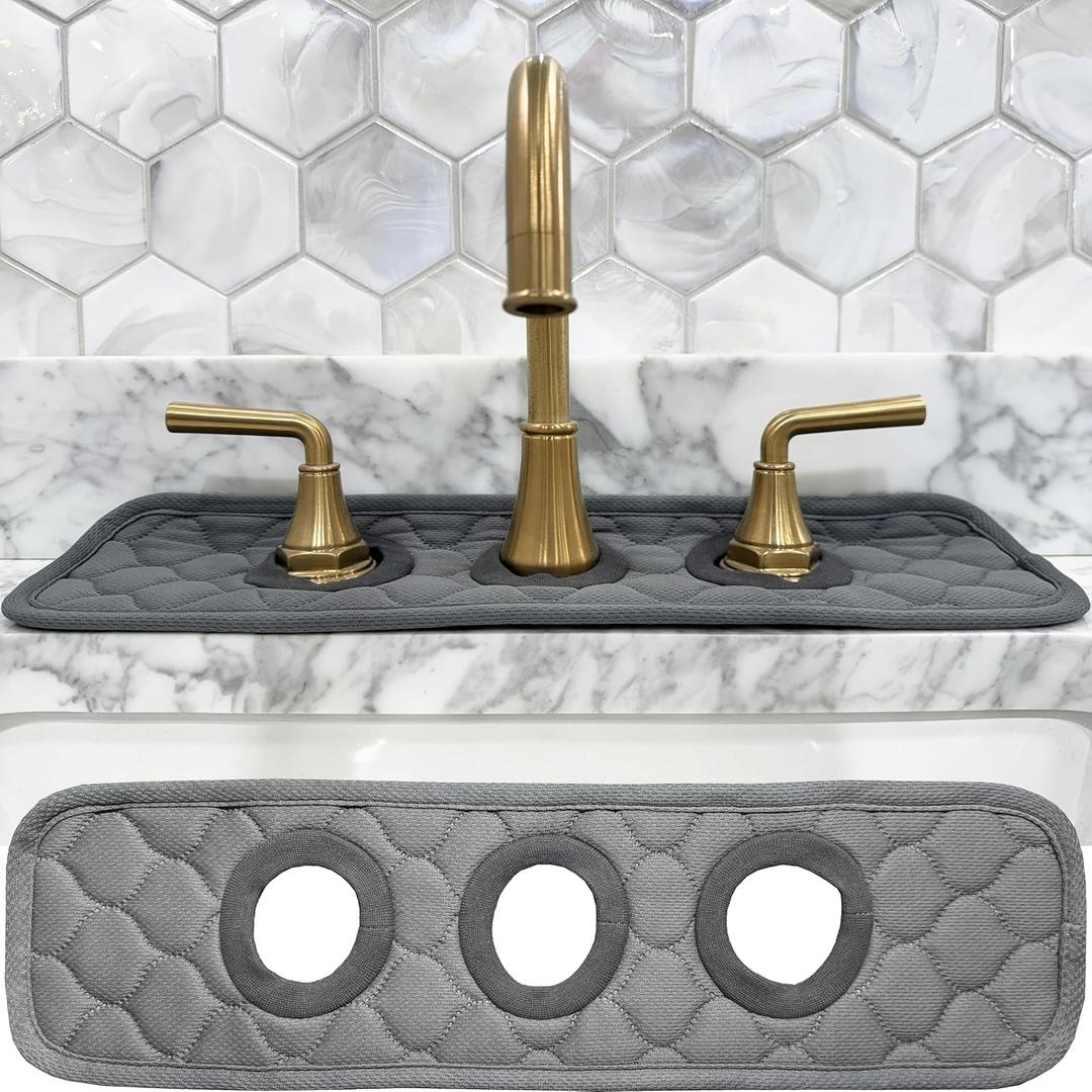 Bathroom Sink Splash Guard 3-Round-Hole : AHA HOMEWARE, Faucet Mat for Bathroom Sink 3 Holes (Gray)