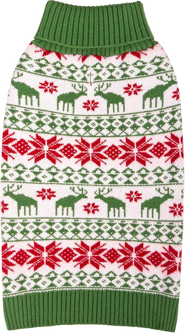 KYEESE Dog Christmas Sweater, Cozy Turtleneck Dog Sweater for Small Dogs Boy Girl with Snowflake Reindeer Pattern, Winter Doggie Knitwear with Leash Hole, Soft Warm Pet Clothes, Medium (Medium (7-11lbs))