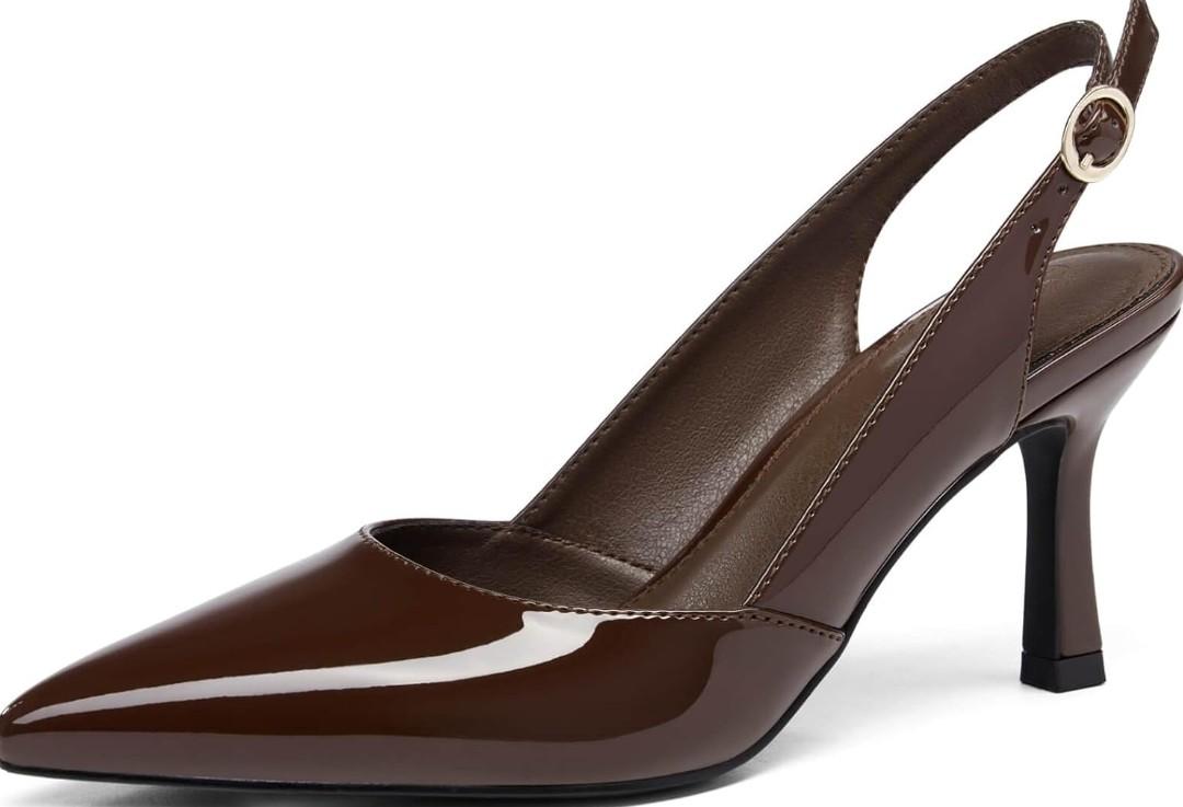 Rilista Women's Slingback Kitten Heels Closed Pointed Toe Wedding Party Dress Pumps Shoes 7, Brown