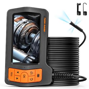 Triple Lens Sewer Inspection Camera, 50FT Semi-Rigid Cable, 5" IPS Screen Industrial Borescope, IP67 Pipe Snake Camera, 32G Storage Card, Carrying Case