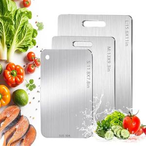 Titanium Cutting Board Set of 3, Stainless Steel Cutting Boards, Non Toxic, Double-Sided Food Grade Chopping Board for Outdoor Camping (15.6" x 11", 13" x 9.3", 11.8" x 7.8")