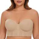 Women Longline Strapless Bra Seamless Bustier Bra Hide Back Fat (Beige)