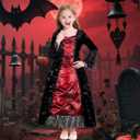 Kids Royal Vampire Costume Girls 3-14 Years Halloween Costumes Dress with Teeth Necklace Accessories (120 (5-6 Years))