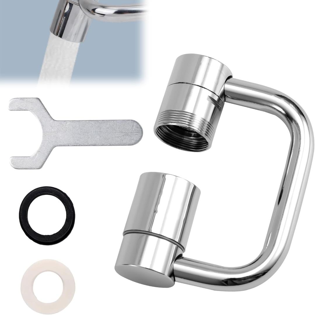 Rotatable Sink Faucet Aerator Extension, Universal Rotating U-Shaped Faucet Extender with Washers 2 Modes Adjustable Flexiflow 1080 Rotating Tap Spray Head Adapter for Kitchen & Bathroom Upgrade