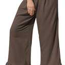 TARSE Womens Linen Casual Pants Flared Leg Wide Leg Drawstring Ruffle Harem Palazzo Pants with Pockets (Brown, XL)