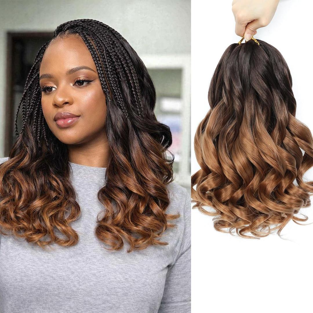 French Curl Braiding Hair, 14 Inch 8 Packs Pre Stretched Wave Braiding Hair Extensions Bouncy Loose French Curl Crochet Braids for Black Women (B29, 14 Inch (Pack of 8))