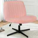 Armless Desk Chair, Criss Cross Chair No Wheels, Fabric Padded Desk Chair, Modern Swivel Height Adjustable Office Chair with Wide Seat for Home, Office, Make Up, Bed Room -Pink