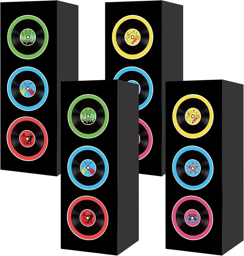 Hxezoc 4 Pcs 80s 90s Party Decorations Hip Hop Music Party Favor Large Paper Boombox Boxes Boom Box Table Centerpieces for Retro 1980s 1990s Theme Neon Birthday Disco Party Supplies