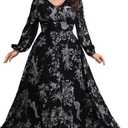 Spring Summer 2026 Plus Size Women's Dresses V Neck Casual Elegant Long Sleeve Floral Print Boho Vacation Maxi Dress, X-Large, Black-1138