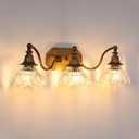 hesoge Vintage Bathroom Light Fixture Brushed Gold Vanity Light with Crystal Glass Shade Antique Brass 3 Light Bathroom Light Over Mirror