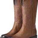Rollda Cowgirl Boots Cowboy Boots for Women Square Toe Mid Calf Western Boots Ladies Fashion Boots with Chunky Heel, Size 9 