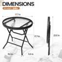 Foldable Side Table with Tempered Glass Top 18" Outdoor Folding Side Tables Small Glass Patio Table for Porch Yard Balcony Deck Lawn Dining Garden (Black)