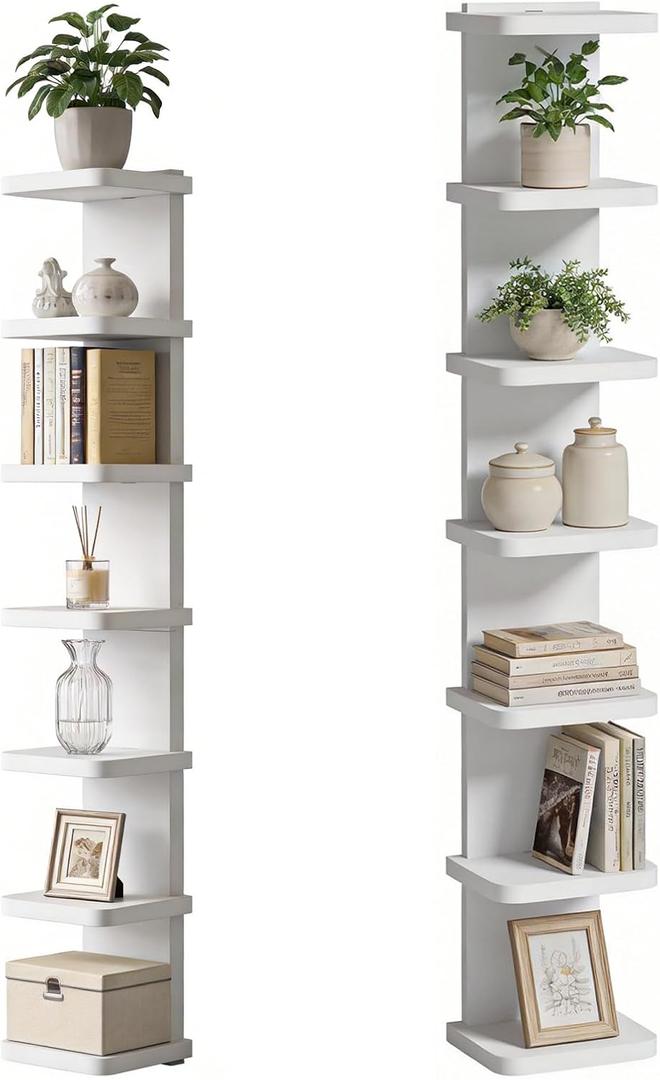 Versatile 7 Tier Wall Shelf Unit, Floating Shelves for Wall (Round Corner), Vertical Lack Wall Shelf for Bedroom, Vanity, Living Room, Home Decor Makeup Organizer Display, White