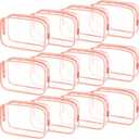 Weewooday 12 Pieces Clear Makeup Bags Cosmetic Storage Bags PVC Zipper Pouches Travel Waterproof Makeup Plastic Case for Women Organizing Toiletries Traveling Bathroom(Small,Pink)