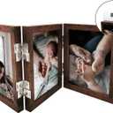 5x7 Triple Picture Frame Collage, 3 Opening Photo Frame for Tabletop, Rustic Wooden Multi Photo Frame for Family, Wedding, Baby Memories, Mother's Gifts, Dark Brown